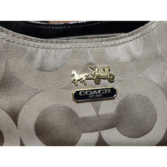 Coach Madison Hobo Style Hand Shoulder Bag #F0973-14305, Tan Sateen w Brown Trim - Picture 5 of 16